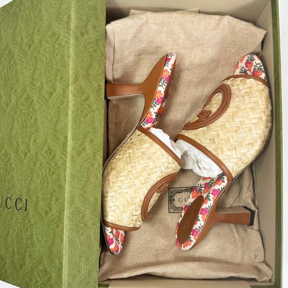 Gucci Interlocking G Raffia Sandal Heel - Women’s 7.5 - Picture 2 of 10